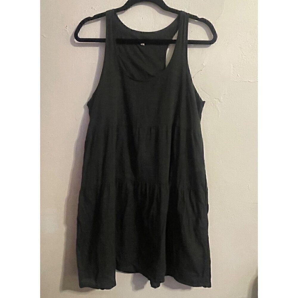 J Crew 100% Cotton Sleeveless Tier Pocket Midi Lagen Look Black Dress Size M